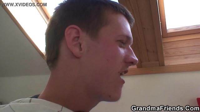 Riding blonde old grandma sucking another dick
