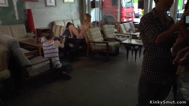 Slut banged with big windows in bar