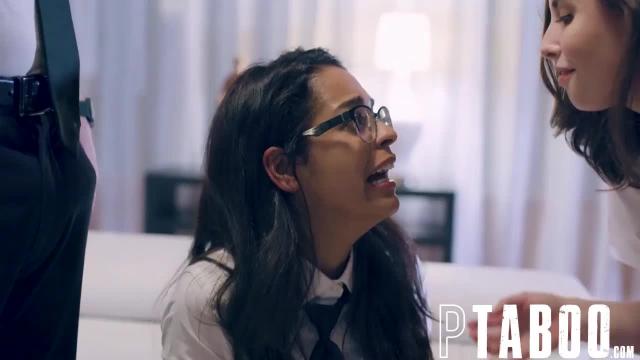 Innocent virgin schoolgirl double-teamed by twisted step-siblings
